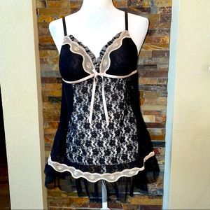 Linea Donatella Women's Black Lace Babydoll Size L